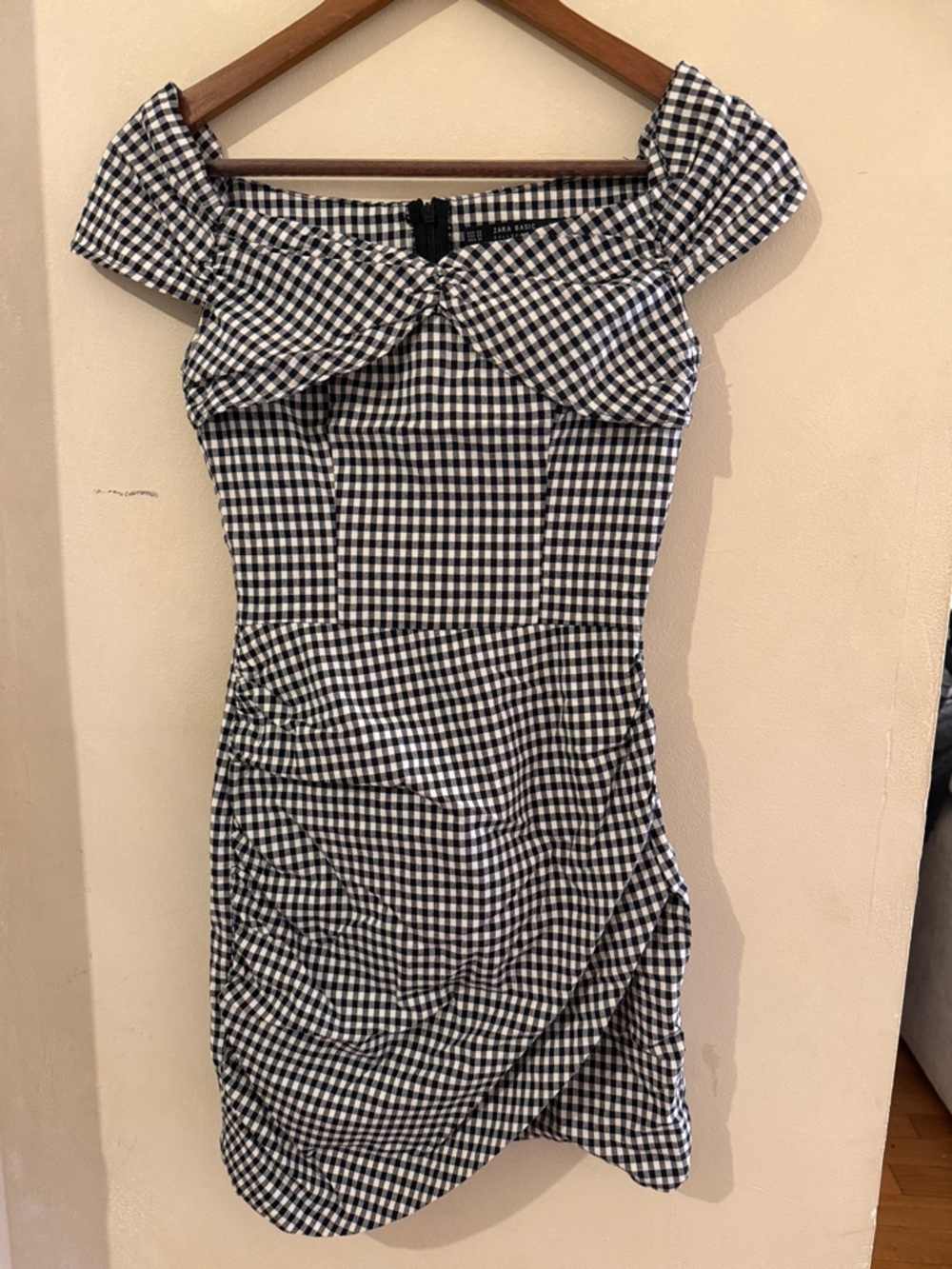 Zara Black & White Gingham Off-Shoulder Mini Dress